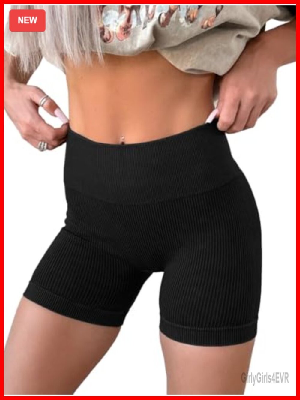 Women's High Waist Seamless Ribbed Biker Shorts Skinny Fit Yoga Gym
